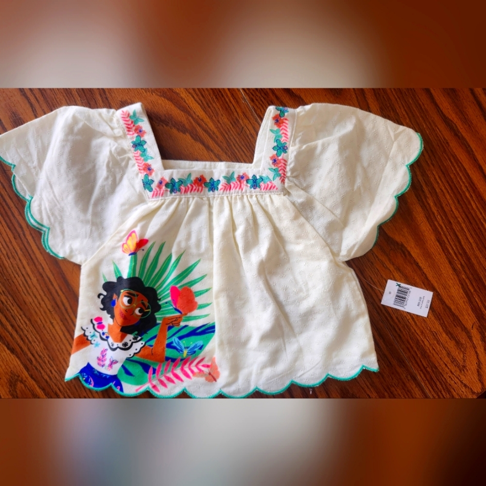 Mirabel Encanto Girls Peasant Top Colorful Embroidered Girls Top XXS (2-3)